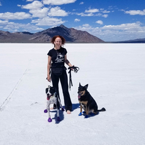 Shelli and the dogs at Bonneville